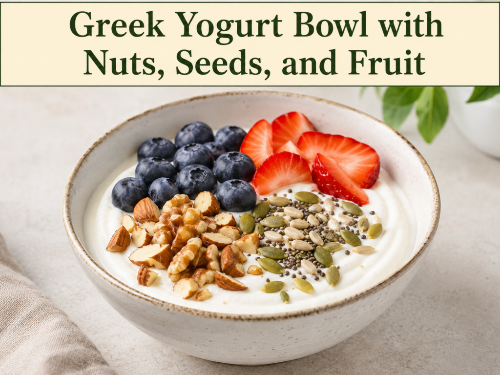 Greek Yogurt Bowl with Nuts, Seeds, and Fruit