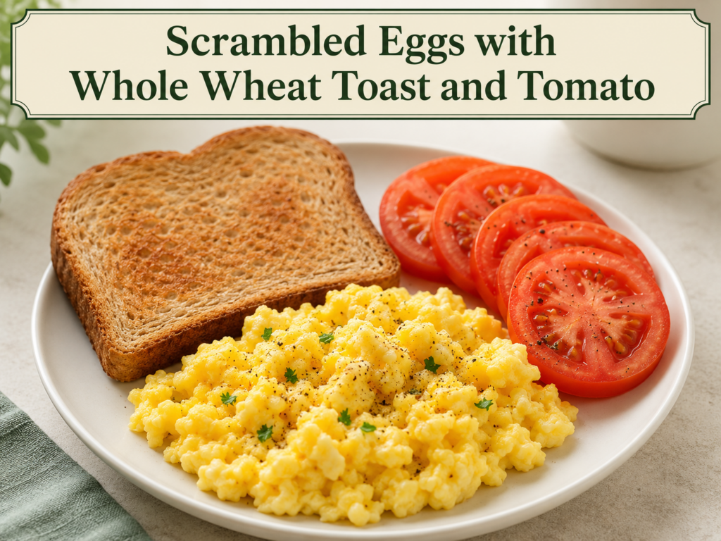 Scrambled Eggs with Whole Wheat Toast and Tomato
