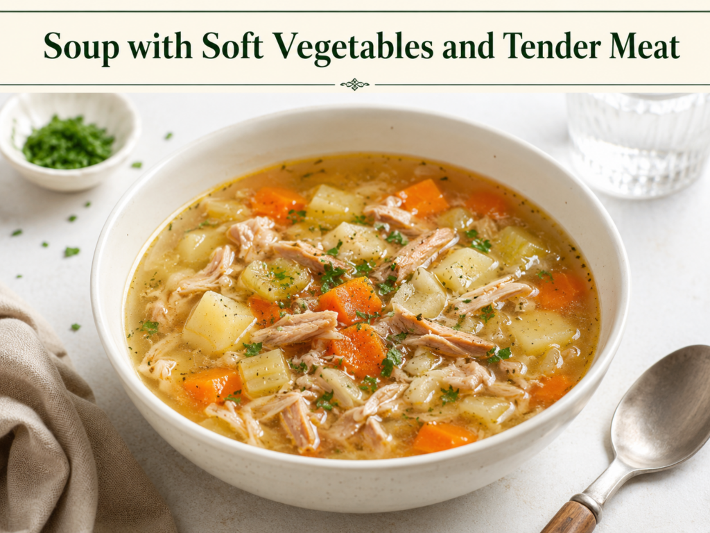 Soup with Soft Vegetables and Tender Meat